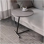Round C Shaped End Table, End-Side-Couch-Table with Marble Top Modern Nightstand Bedside Table Small Side Table Slide Under Sofa for Living Room Bedroom Small Space (Color : Gray, Size : Black)