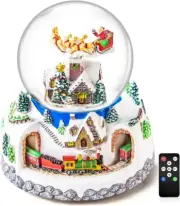 Musical Rotating Santa Claus Flying Over Village,Automatic Snowfall,Train, Chris