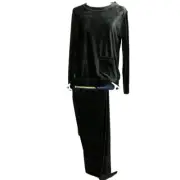 Hasting & Smith Velour Track Suit Lounge Set Casual Top/ Pant Stretchy Black M