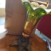 NEW River of Goods Amber Green Accent Lamp Glass Vase Floral Table Light Bulb