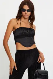 Black Satin Scarf Halter Cami - Size L, Women's Trial Woven