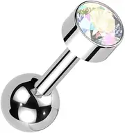 [Pierced Owl] 16GA ASTM F-136 Implant Grade Titanium Internally Threaded Bezel Set CZ Crystal Barbell Stud