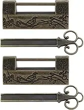 ECSiNG 2PCS Antique Padlocks with Keys Chinese Style Flower Bird Carved Latch Decorative Lock for Jewelry Boxes Mini Cabinets Drawers Gift Boxes Bronze