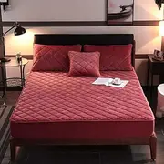 Crystal Velvet Fitted Sheets, Padded Anti-Slip bedspreads, Single King Double Bed Cover-Red_Bean_Paste_200*220+30cm(1pcs)