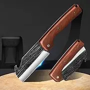 Folding Cleaver, Pocket Folding Chef Knife with Forged Steel Blade, Folding kitchen knife with Solid wood Handle Camping BBQ trip Outdoor Portable kitchen knife with Bottle Opener. (Type-A)