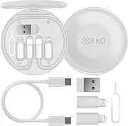 [X|EKO] 6-in-1 Multi Charging Cable with USB C, Micro USB/USB-A Adapter, SD Card, SIM Card Ejector Pin, Phone Stand, Travel Accessories - All in One Kit for Android, iPhone (White).