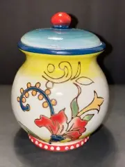 Dutch Wax Ceramic Cache Pot / Sugar Pot / Jar With Lid Multi Colored Floral