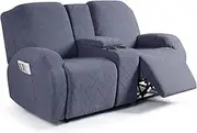 Ruaozz Stretch Loveseat Recliner Covers with Console 4-Pieces Recliner Sofa Covers with Pockets Jacquard Reclining Couch Covers Furniture Protector with Elastic Straps Bottom (2 Seater, Grey)