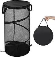 BATTOO Large Collapsible Laundry Basket with Lid Foldable Mesh Pop Up Hamper with Handles for Laundry Room, Bathroom, Kids Room, College Dorm, Travel, Storage Organizer Black