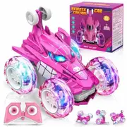 Vehicle Car Stunt Remote Control 360 Degree Rotating Electric RC 2.4GHz Sound Light Toy Kids Gifts Fun Play Pink