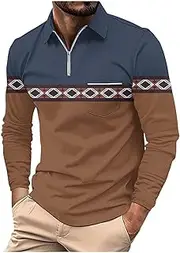 [Generic] Mens Long Sleeve Polo Shirts Quarter Zip Shirt with Pocket Gradient Graphic Turndown T-Shirts Pullover Tops Blouses