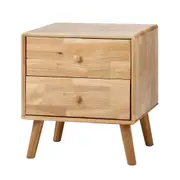 Oikiture Bedside Table 2 Drawers Side Tables Storage Nightstand Rubber Wood