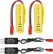 Fytoo 2PCS 3.7V 1000mAh Li-ion Battery with JST-2P Plug and USB Charging Cable Suitable for Huina 1337 1338 1516 1517 RC Engineering Vehicle RC Toy Car Battery