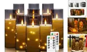 Flickering Flameless LED Candles, 9 Pcs with Embedded Star String, Acrylic LED