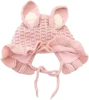 [NIYANGLE] Wool Earmuffs Jacket Knit Vest Scratch Hooded Stuff Hat Newborn Blankets Bunny Cap Preemie Hats Bunny Hat for Newborn Bonnet Hats Winter Cap Pink Cotton