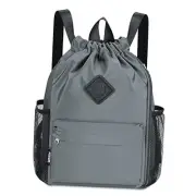 Drawstring Backpack Sports Gym Bag with Shoes Compartment, Small Small Grey