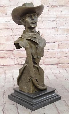 Country Western Cowboy Kamiko Bronze Marble Base Statue Ranch Sculpture Decor