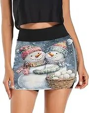 [Joisal] Floating Moon House Blue Golf Skorts for Women with Pockets High Waisted Golf Skirt Women, Casual Skirt, Watercolor Snowmen, X-Large