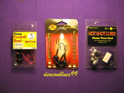 Finesse Jigheads and Football Jigheads - Gamakatsu Hooks - 3 Packs Mixed Brands