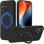 RUNGOS for iPhone 16 Plus Case Magsafe, with Stand & Ring Holder [Natural Liquid Silicone] [Strong Magnetic][Military-grade Shockproof] Soft Microfiber Lining Cover for iPhone 16 Plus Phone Case 6.7''