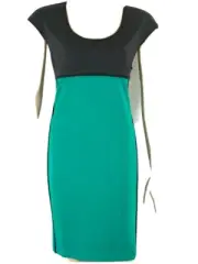 NWT Sz XL NARCISO RODRIGUEZ Charcoal Gray Green Poly Rayon Dress Colorblock NEW