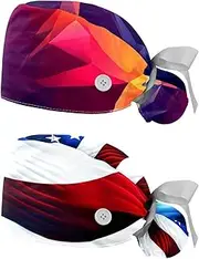 [YTYVAGT] 2-Pc,Nurse Scrub Caps,Scrub Hats with Buttons and Cotton Sweatband,Abstract Art Geometric Colorful