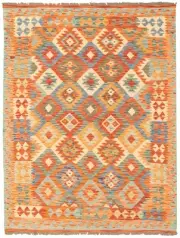 Vintage Hand Woven Carpet 4'5" x 5'9" Traditional Wool Kilim Rug