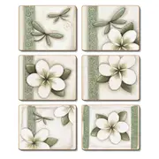 Country Kitchen Green Frangipani Cinnamon Cork Back Drink Coasters Set 6