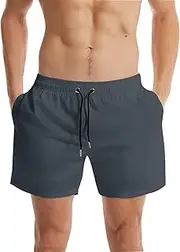 [Generic] Men's Swim Trunks Solid Color Plus Size Hawaiian Bathing Mesh Lining Suit Drawstring Quick Dry Board Shorts