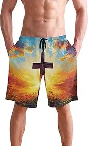 [XYMZR] Cross Sunset Landscape Men's Swim Trunks Quick-Dry Bathing Suit Swimming Board Shorts S
