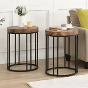 IHOMDEC Round Side Table Set of 2 Rustic Dark Brown