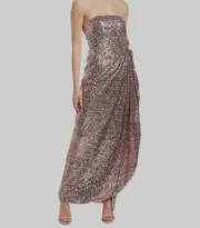 $395 Aidan Mattox Womens Pink Strapless Sequin Beaded Gown Dress Size 4