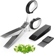 Herb Scissors, Kitchen Herb Shears Cutter with 5 Blades and Cover, Sharp Dish...