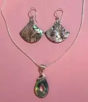 ABALONE Shell Pendant Necklace & Earring SET - 925 Sterling Silver - NWT