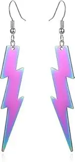 [AGDGV] 80s Lightning Bolt Earrings,Colorful Neon Stainless steel Drop Dangle Earring, 80s Retro Earrings for Women Girls, Acrylic Lightning Earring for Punk Theme Party Costume