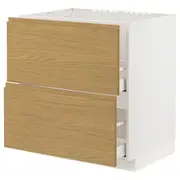 METOD / MAXIMERA base cab f sink+2 fronts/2 drawers, white/Voxtorp oak effect, 80x60x80 cm