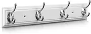 White Wall Mounted Coat Rack, Wooden Modern Coat Hooks Hanging Clothes, Keys, Hats, Bags, Dog Leash, Heavy Duty Zinc Alloy 4-Hook Coat Hat Hanger Rail for The Entryway, Bedroom, Kitchen, Mudroom