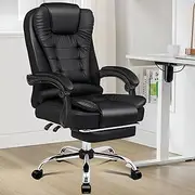 ALFORDSON Earl Black Office Computer Chair with Footrest, Ergonomic PU Leather Video Gaming Chair, High Back Executive Desk Chair Recliner for Home Office