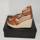 NIB Authentic LAUREN RALPH LAUREN HALE Tan Leather Platform Wedge Size 9 B