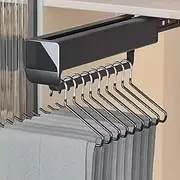 Pull Out Closet Rod Extendable, Bearing 30kg Adjustable Valet Rod, Aluminum Alloy Retractable Pants Rack, Double Row Buffer Damping Pull Out Hanger, Adjustable Wardrobe Clothes Rod (Color : Black, S