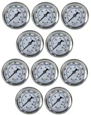 10 PACK LIQUID FILLED PRESSURE GAUGE 0-400 PSI, 2" FACE, 1/4" BACK MOUNT