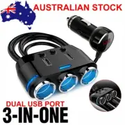 3-USB Port Car Cigarette Socket Lighter 12V Splitter Auto Charger Adapter Power