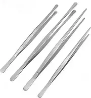 Professional Stainless Steel Tweezers Set, 25-30 cm Length, 4-Piece, Serrated Tips for Cooking and Crafting