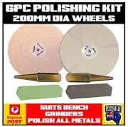 200mm BENCH GRINDER POLISHING BUFFING WHEELS KIT ALL METALS 2 x TAPERED SPINDLE
