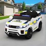 Rigo Kids Electric Ride On Patrol Police Car Horn Music Remote White