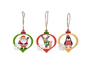 C106 6PCS Christmas Wooden Pendant Old Man Penguin Elk Set Pendant Christmas Scene Decoration Christmas Ornaments