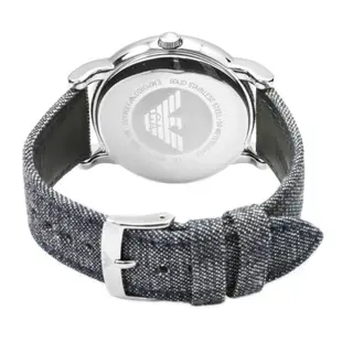 【金台鐘錶】ARMANI手錶 亞曼尼表 時尚休閒 日期 白面牛仔皮帶男錶AR1696