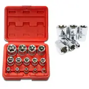 14-Pieces Female E-TORX Star Socket Set with Red Case, 1/4" 3/8" 1/2" Drive, Female External Star Socket Set - (E4 - E24)