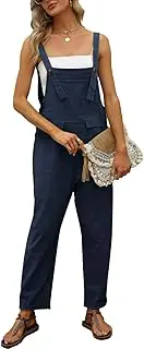 [Vanchenl] Women's Loose Cotton Linen Overalls Summer Casual Baggy Adjustable Jumpsuits Romper Harem Trousers