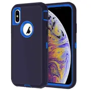 For Apple iPhone XS Max Case, Drop Resistant Defender Tradies Heavy Duty Rugged Shockproof Cover (Navy Blue /Blue )